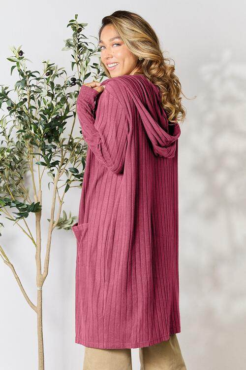 Basic Bae Full Size Hooded Sweater Cardigan - Hovatok