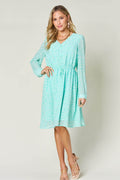 Double Take Full Size Printed Ruched V-Neck Long Sleeve Dress - Hovatok
