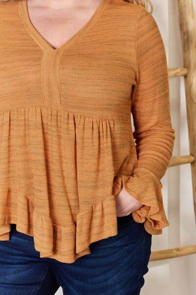 Hailey & Co Full Size V-Neck Flounce Sleeve Blouse - Hovatok