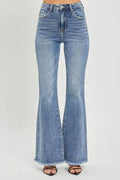 RISEN Full Size High Waist Raw Hem Flare Jeans - Hovatok