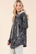 BOMBOM Drawstring Flower Print Button Up Shacket - Hovatok