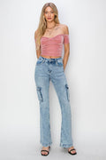 RISEN Full Size High Rise Cargo Flare Jeans - Hovatok