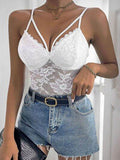 Perfee Spaghetti Strap Lace Bodysuit - Hovatok