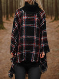 Shiny Turtleneck Plaid Raw Hem Sweater - Hovatok