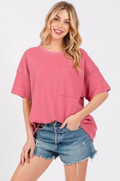 Cesfemme Textured Drop Shoulder T-Shirt - Hovatok