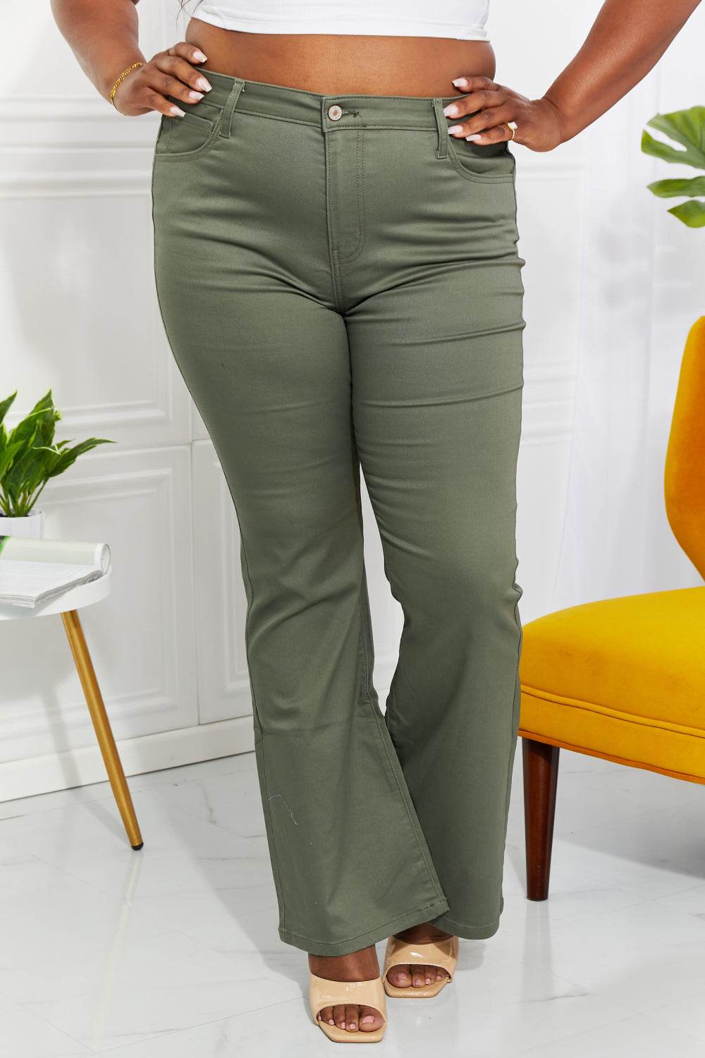 Zenana Clementine Full Size High-Rise Bootcut Jeans in Olive - Hovatok
