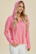 Double Take Full Size High-Low Dropped Shoulder Long Sleeve Hoodie - Hovatok