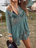 Lace Detail Plunge Cover-Up Dress - Hovatok