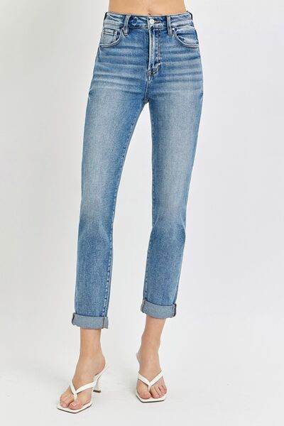 Risen Full Size High Rise Cropped Roll Up Jeans - Hovatok