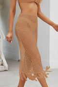 Fringe Openwork High Waist Swim Skirt - Hovatok