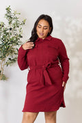 Culture Code Full Size Tie Front Half Zip Long Sleeve Shirt Dress - Hovatok