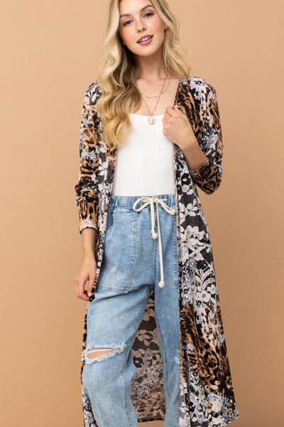 And The Why Leopard Kimono Open Front Longline Cardigan - Hovatok