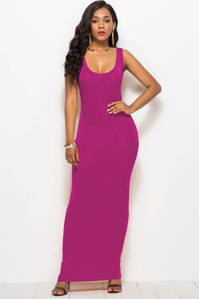 Scoop Neck Wide Strap Maxi Dress - Hovatok