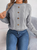 Cable-Knit Buttoned Round Neck Sweater - Hovatok