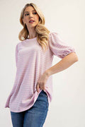 Celeste Full Size Gingham Print Top With Puff Sleeves Plus Size - Hovatok
