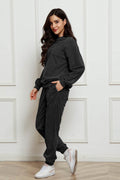 Corduroy Round Neck Sweatshirt and Sweatpants Set - Hovatok