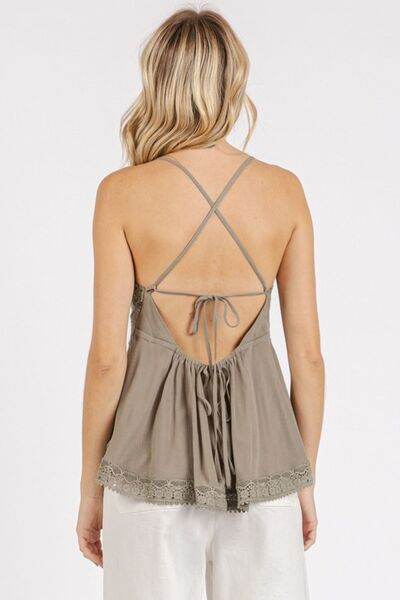 Mittoshop Crisscross Back Lace Detail V-Neck Cami - Hovatok