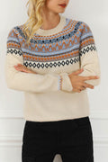 Geometric Round Neck Long Sleeve Sweater - Hovatok