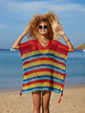 Angel Wings Cutout Striped Cover-Up with Tassel - Hovatok
