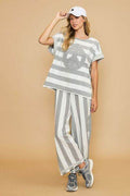 Umgee Peace Sign Patch Striped Wide Leg Pants - Hovatok