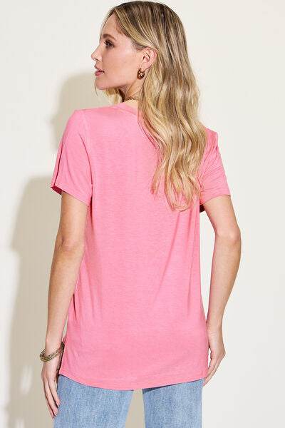 Basic Bae Full Size V-Neck High-Low T-Shirt - Hovatok