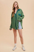 Annie Wear Waffle-Knit Mineral Washed Button Down Shirt - Hovatok