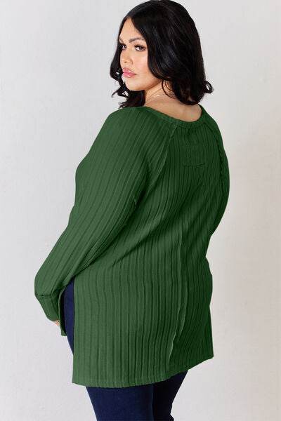 Basic Bae Full Size Ribbed Round Neck Slit T-Shirt - Hovatok