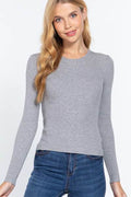 ACTIVE BASIC Full Size Ribbed Round Neck Long Sleeve Knit Top - Hovatok