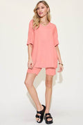 Basic Bae Bamboo Full Size V-Neck Drop Shoulder T-Shirt and Shorts Set - Hovatok