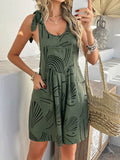 Devine Printed Tie Shoulder Overalls with Pockets - Hovatok