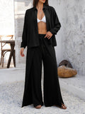 Devine Button Down Long Sleeve Top and Wide Leg Pants Set - Hovatok