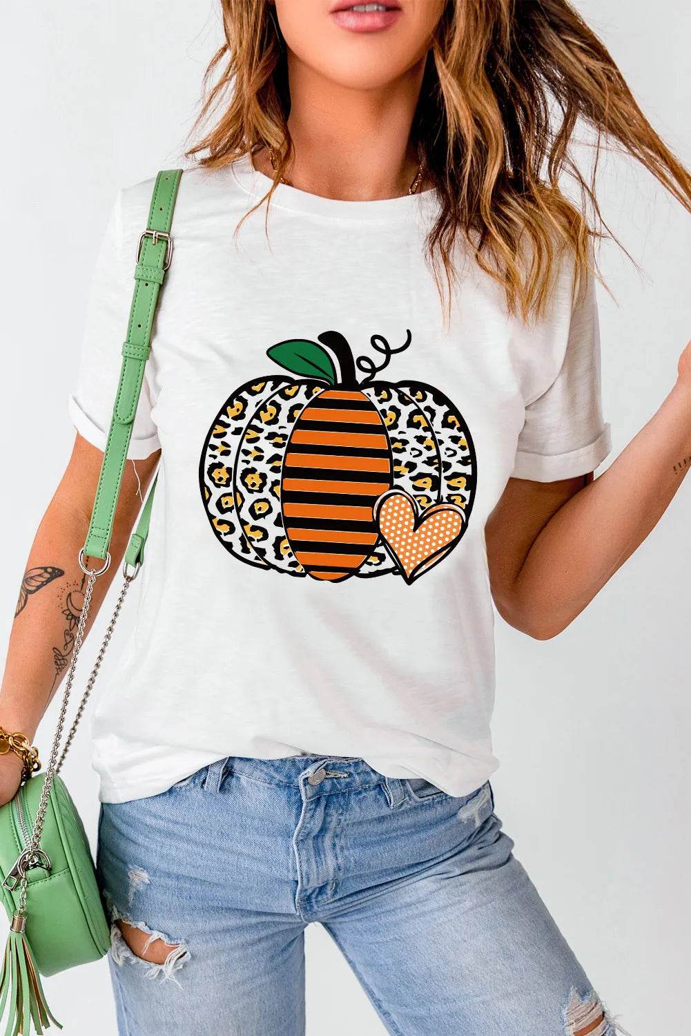 Pumpkin Graphic Round Neck Short Sleeve T-Shirt - Hovatok