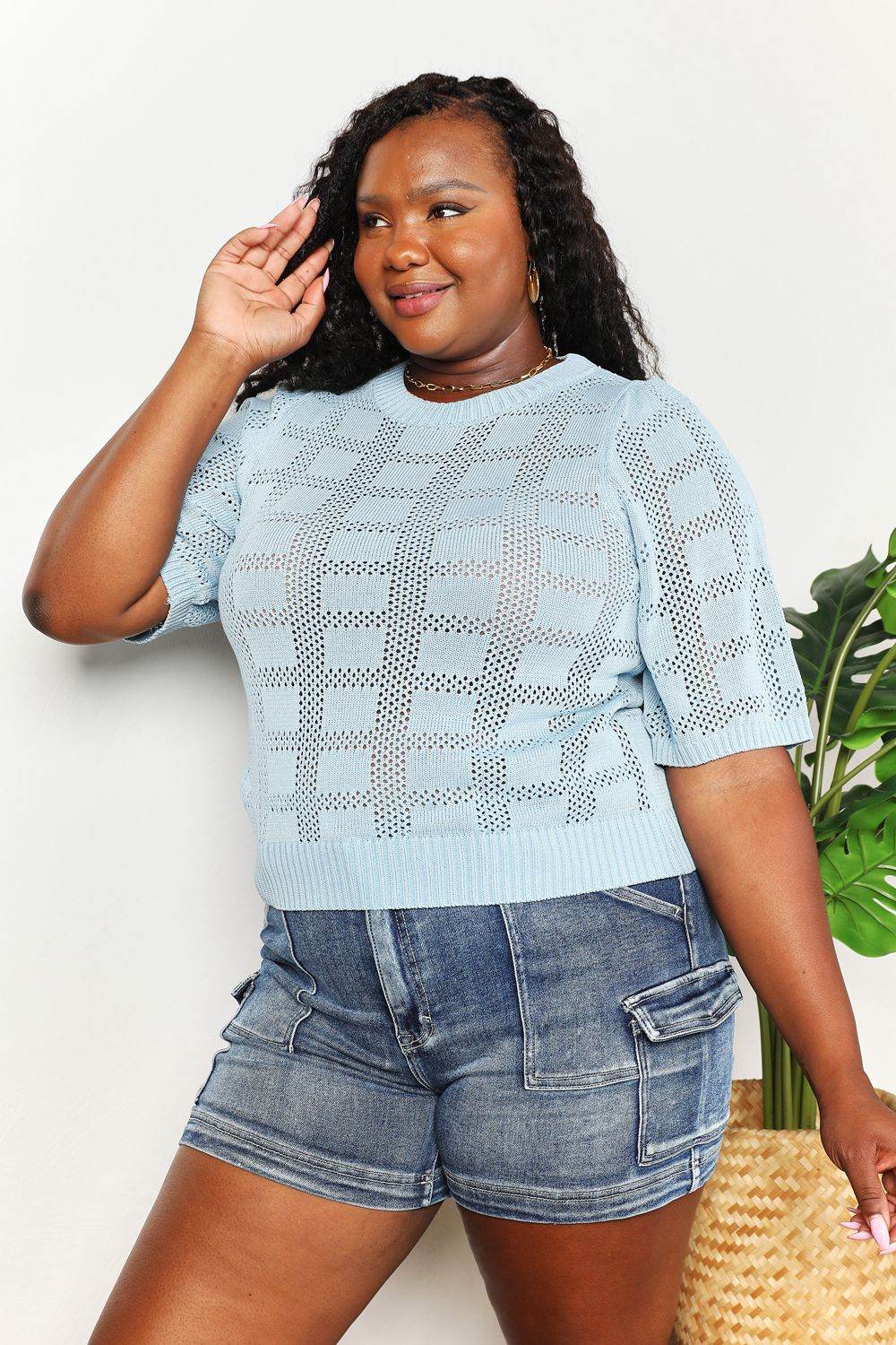 Mandy Ribbed Trim Round Neck Knit Top - Hovatok