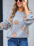 Angel Wings Flower Round Neck Dropped Shoulder Sweater - Hovatok