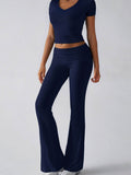 Devine V-Neck Top and Bootcut Leggings Set - Hovatok