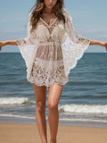 Lace V-Neck Three-Quarter Sleeve Cover Up - Hovatok