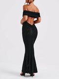 Devine Backless Lace Off-Shoulder Maxi Dress - Hovatok