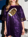 Sequin Football Round Neck Half Sleeve Oversize Top - Hovatok