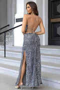 Sequin Backless Split Maxi Dress - Hovatok