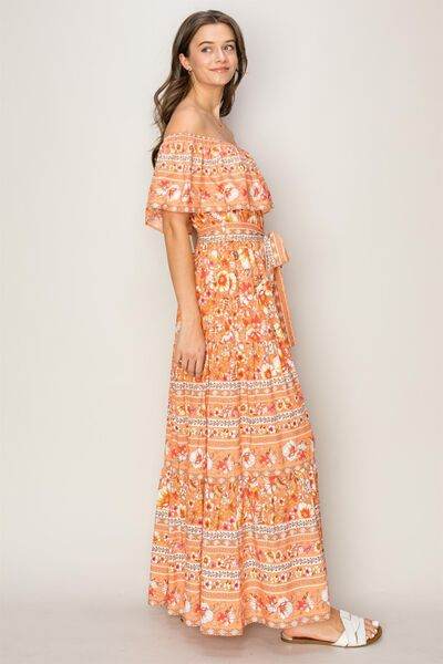 HYFVE Floral Off-Shoulder Tie Front Maxi Dress - Hovatok