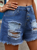 Distressed Raw Hem Denim Shorts - Hovatok