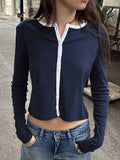 Devine Button Down Contrast Trim Round Neck Long Sleeve Shirt - Hovatok