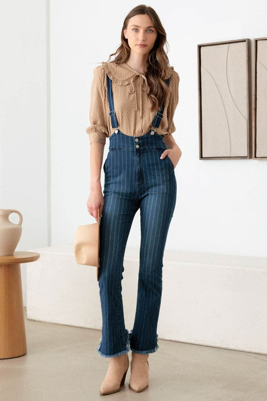 Litz La Striped Stretched Suspender Denim Overalls - Hovatok