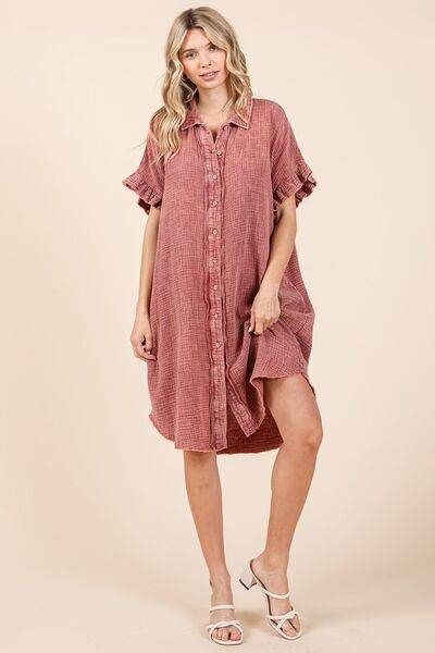 Mittoshop Mineral Wash Cotton Gauze Mini Shirt Dress - Hovatok