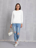 Round Neck Dropped Shoulder Sweatshirt - Hovatok