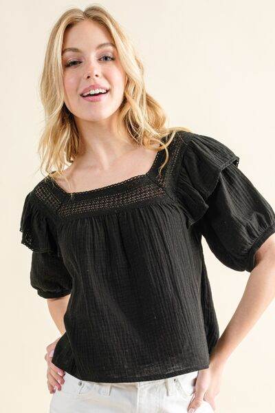 And The Why Square Neck Ruffled Blouse - Hovatok