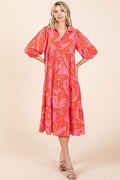 Mittoshop Tiered Printed Collared Neck Midi Dress - Hovatok