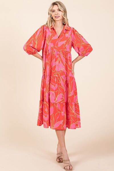 Mittoshop Tiered Printed Collared Neck Midi Dress - Hovatok