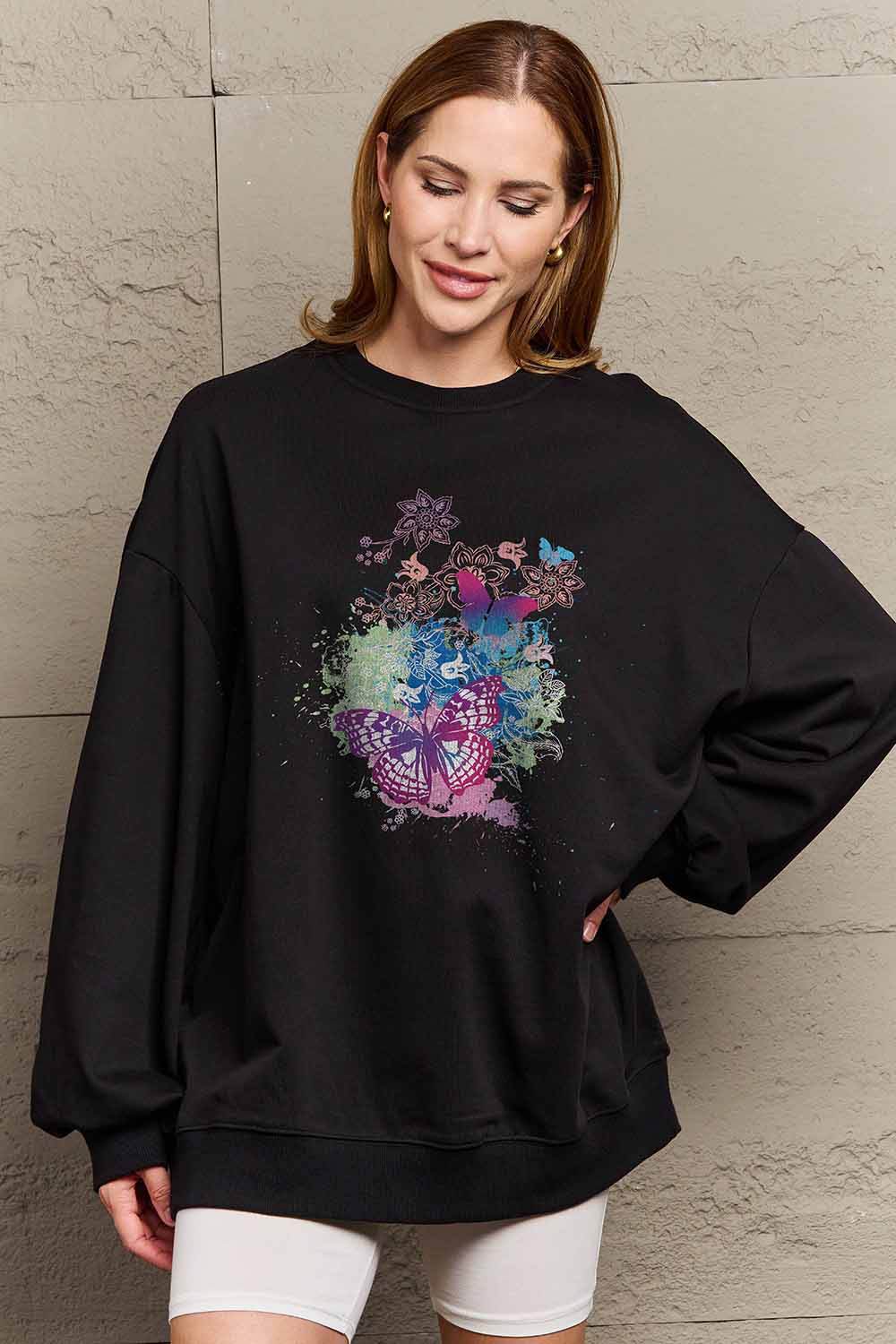 Simply Love Simply Love Full Size Butterfly Graphic Sweatshirt - Hovatok