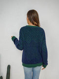 Angel Wings Striped Round Neck Dropped Shoulder Sweater - Hovatok